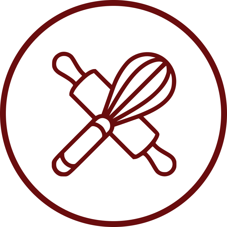Icon of Bakery - rolling pin and whisk. (for about page)