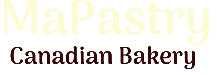 MaPastry Canadian Bakery logo (MaPastry - white; Canadian Bakery - dark red)